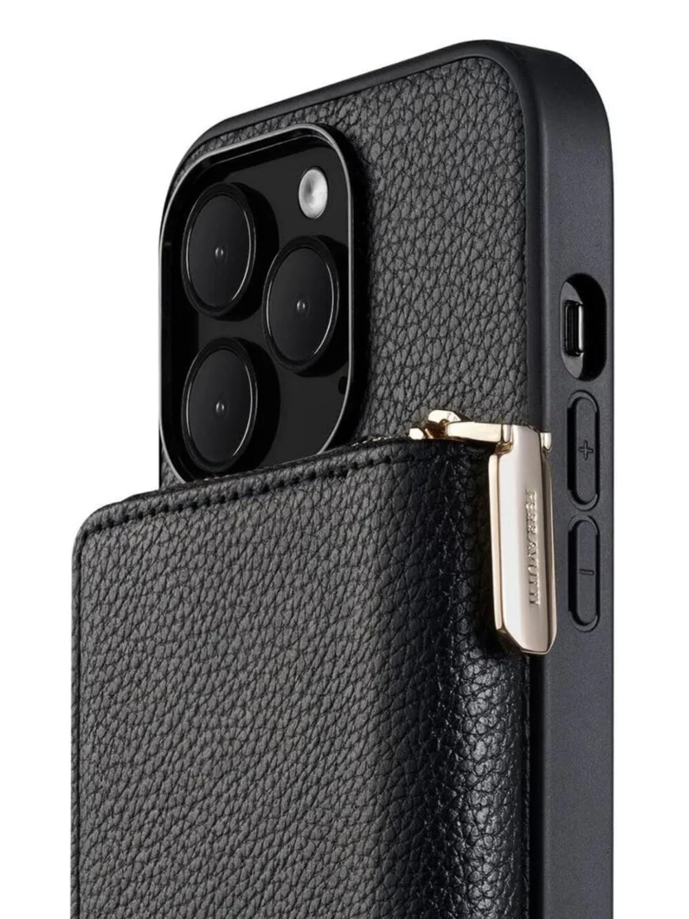 iPhone 13 Pro Crossbody Zipper Wallet Phone Case Black Vegan Leather